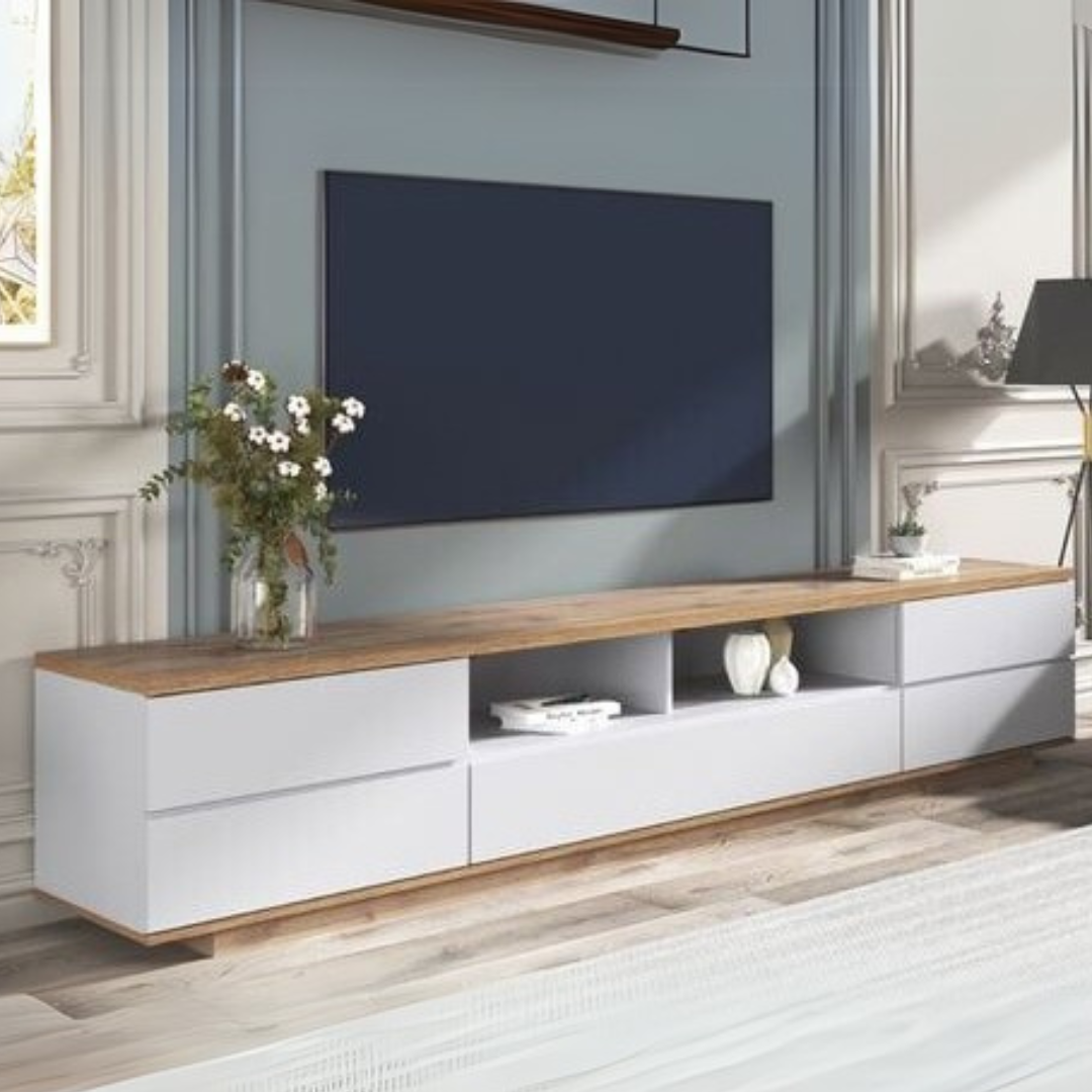 Tv Unit | White & Wooden | 200 x 40 x 40 | TV40