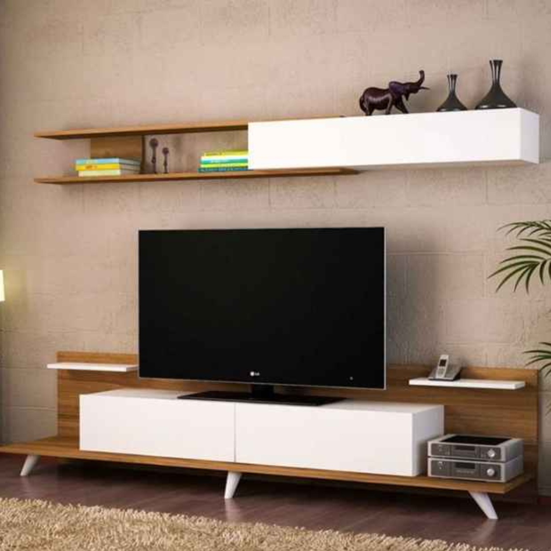 Tv Unit | White & Wooden | 180 x 40 x 40 | TV54