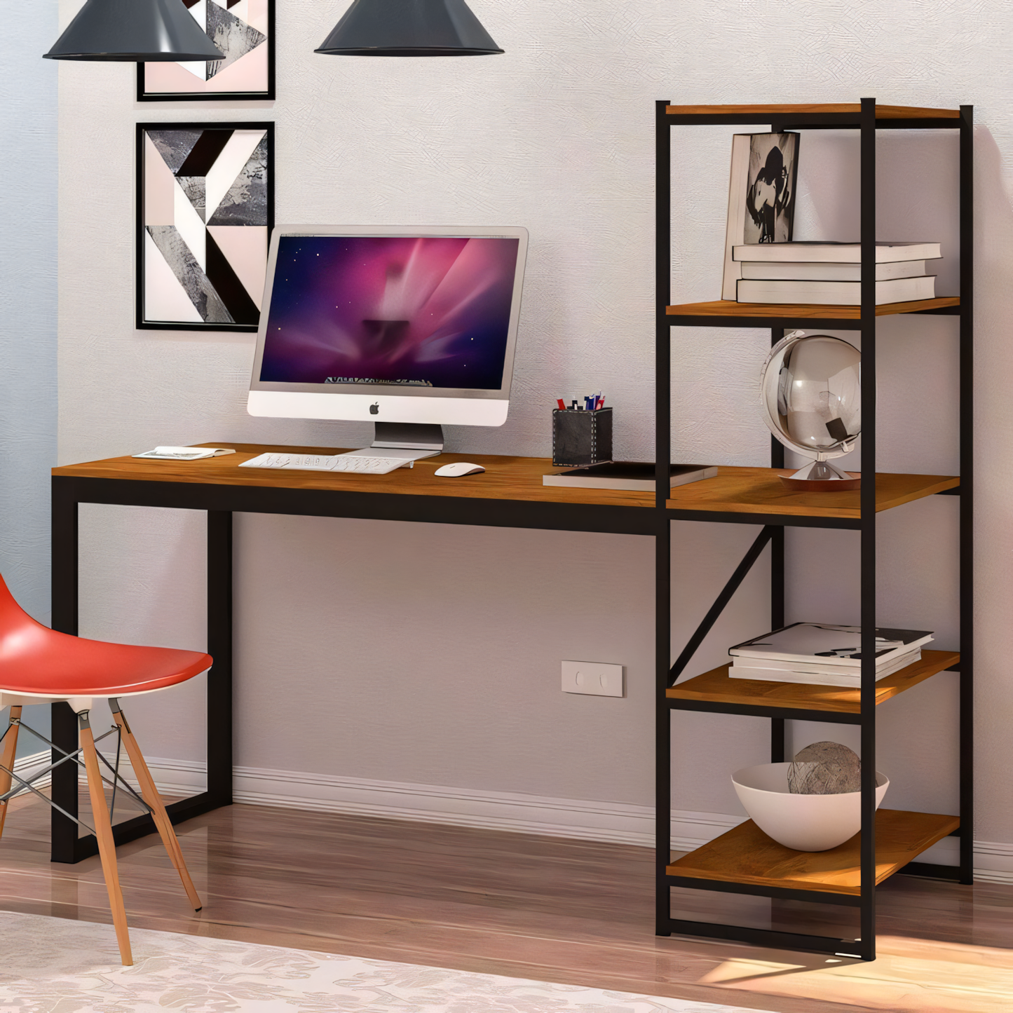 Desk | Wooden & Black | 150 x 50 x 150 | DE5