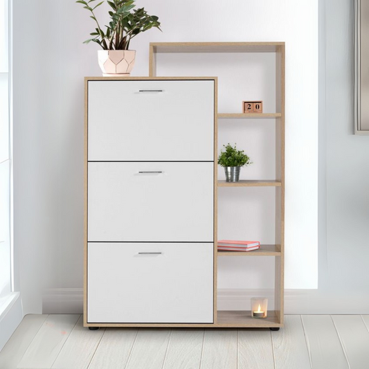 خزانة أحذية | أبيض وخشبي | 90 × 40 × 130 | SU3