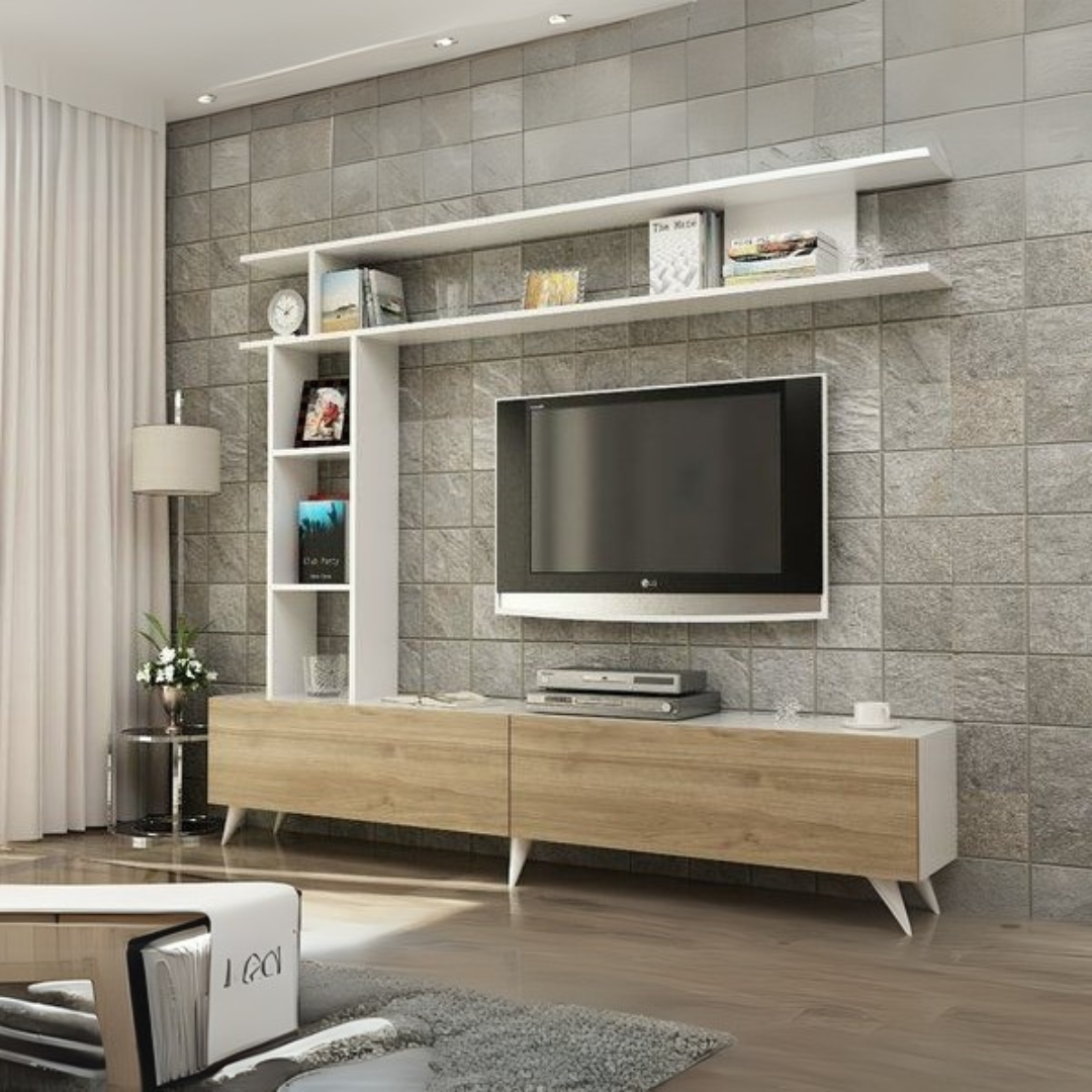 Tv Unit | White & Wooden | 160 x 40 x 40 | TV19