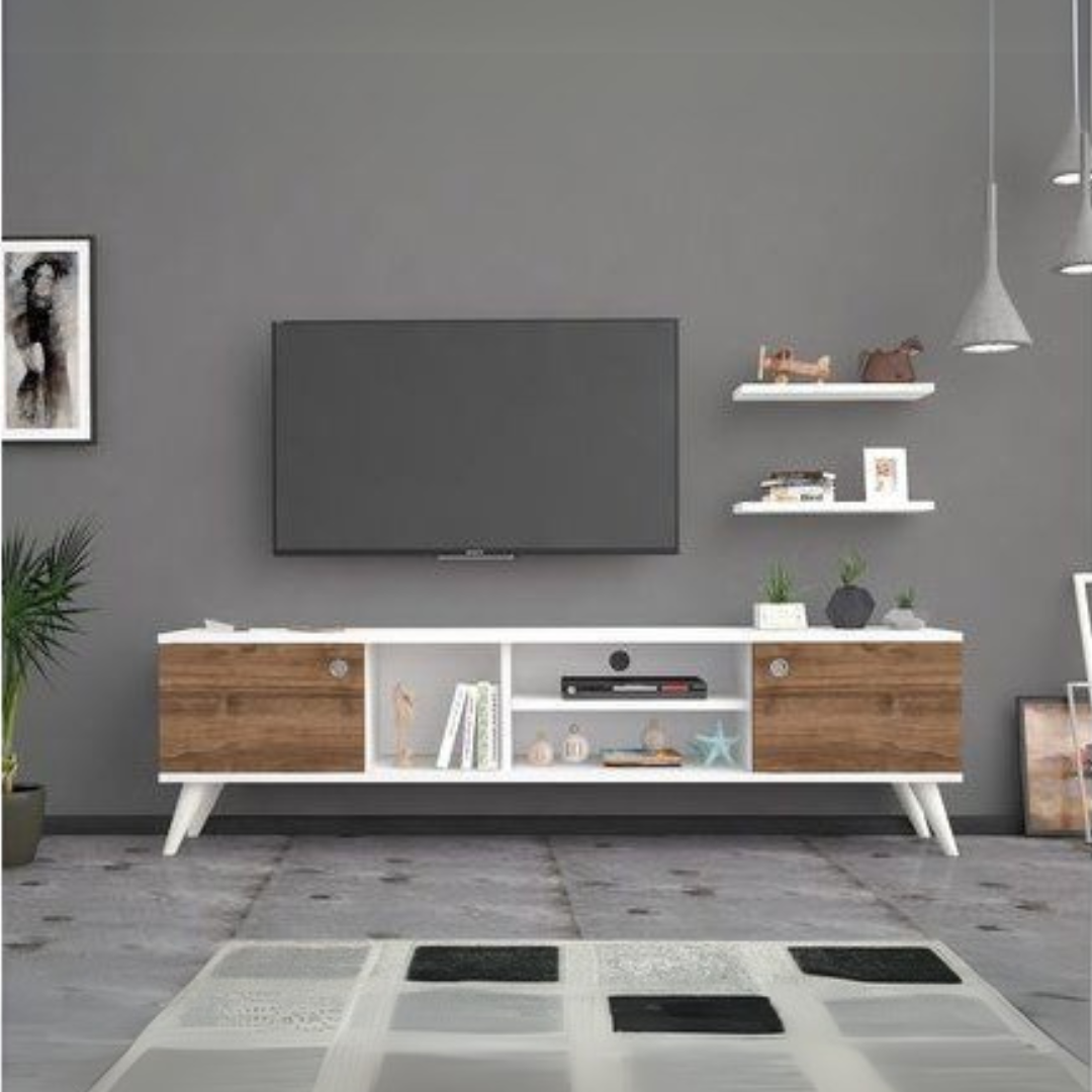 Tv Unit | White & Wooden | 180 x 40 x 40 | TV28