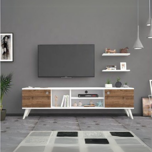 Tv Unit | White & Wooden | 180 x 40 x 40 | TV28