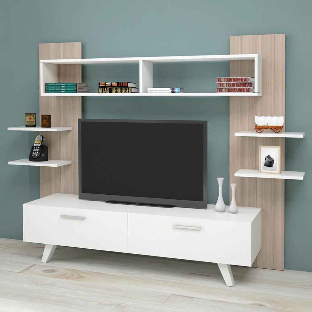 Tv Unit | White & Wooden | 180 x 40 x 40 | TV37
