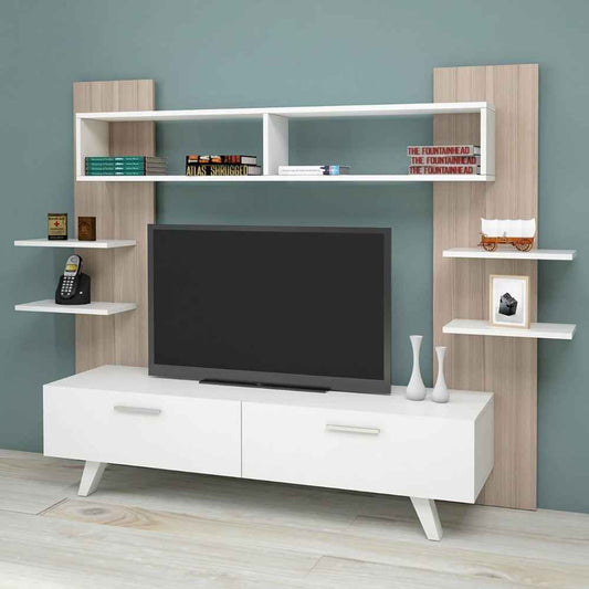 Tv Unit | White & Wooden | 180 x 40 x 40 | TV37