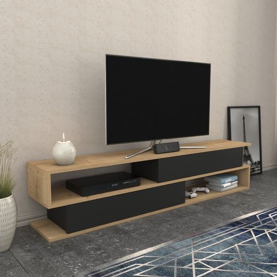 Tv Unit | Wooden & Black | 160 x 30 x 40 | TV80